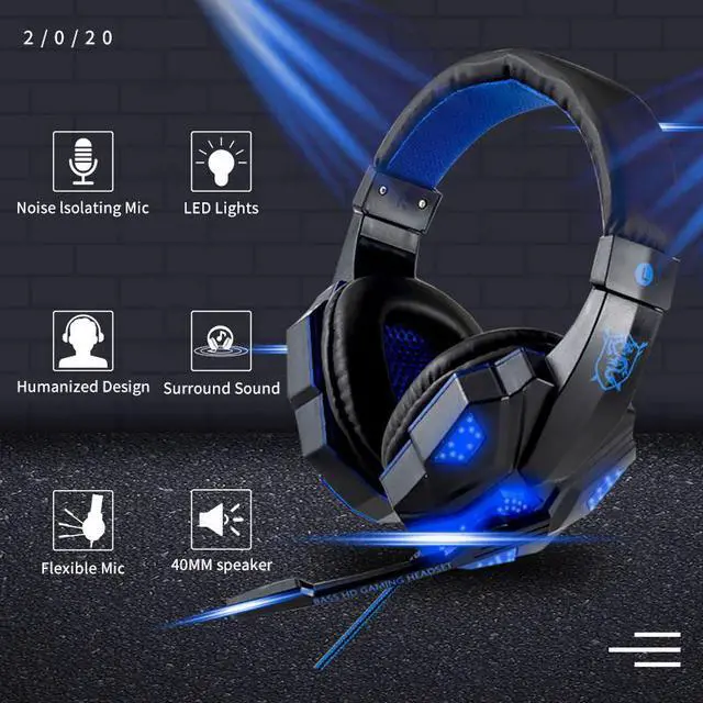 Alt view image 2 of 5 - Led Light Gamer Headset for Computer PS4 Gaming Headphones Adjustable Bass Stereo PC Wired Headset With Mic Gifts
