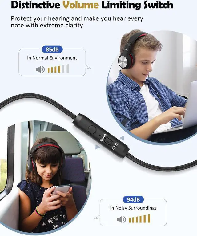 Alt view image 2 of 5 - CH6 Pro Wired Headphones for Kids Children Foldable Over-ear Headphones with Sharing Function & Volume Limiting Microphone