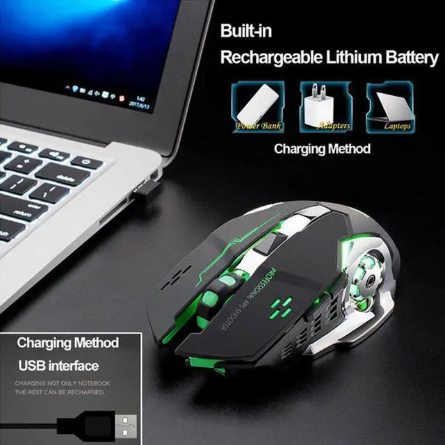 Alt view image 5 of 5 - Rechargeable X8 Wireless Silent LED Backlit USB Optical Ergonomic Gaming Mouse PC Computer Mouse For Imac Pro Macbook/laptop