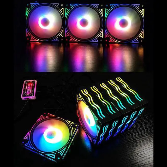 Alt view image 5 of 5 - F-JL Computer Case PC Cooling Fan RGB Adjust 120mm Quiet + IR Remote New Computer Cooler RGB CPU Case Fan 4Pcs