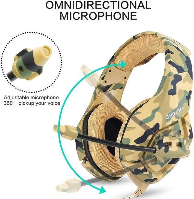 Alt view image 4 of 5 - PS4 Camouflage Gaming Headset Stereo Deep Bass Wired Quality Headphones for Mac Nintendo Switch/Lap Top/ Xbox with Mic