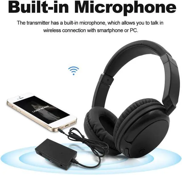 Alt view image 4 of 5 - Headphones Music Earphones Receiver AUX Transmitter 3.5mm & RCA Wired Headset w/ Mic Support FM Radio For TV PC Phones