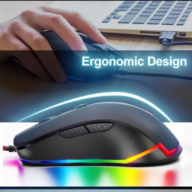 Alt view image 2 of 5 - Adjustable V6 Wired RGB LED Backlit 4000DPI Optical USB Ergonomic Gaming Mouse Gamers PC Laptop New Mice Mouse