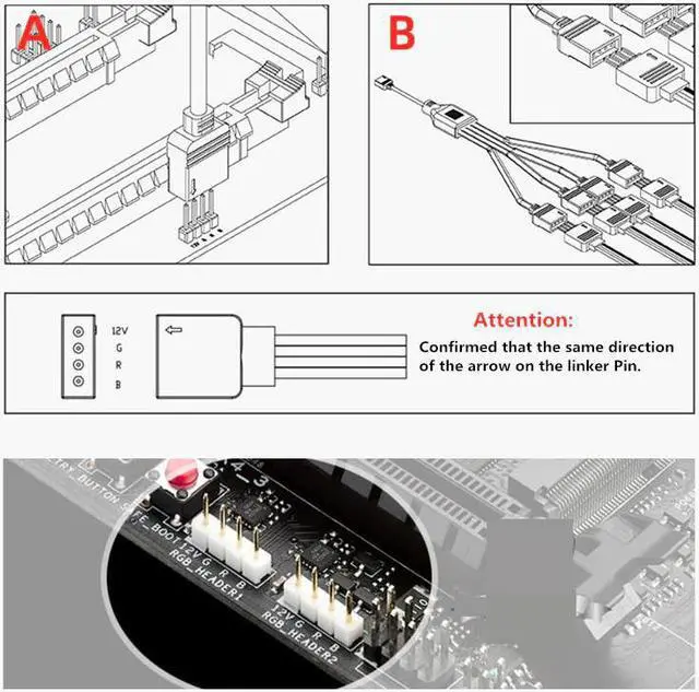 Alt view image 5 of 5 - 30cm Motherboard AURA Splitter PVC Line RGB Hub 50cm Extension Cable MOD Interface 5V3PIN 12V4PIN Extender Water Cooler Custom