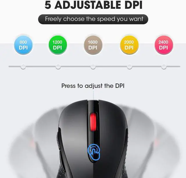 Alt view image 2 of 5 - Wireless 2.4G USB Optical Mouse Computer Gaming Mouse with Ergonomic 2400DPI 6 Buttons for Laptop Notebook PK Pictek