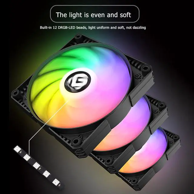 Alt view image 2 of 5 - 120mm/140mm 12V PC Computer Case Dual LED Ring Multicolor Cooling Fan DRGB 4Pin PWM Chassis Remote Control Heatsink Cooler