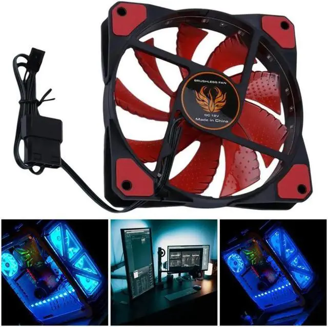Alt view image 4 of 5 - 120mm 15 LED Ultra Silent Computer PC Case Cooling Fan CPU Cooler 12V With Rubber Quiet Molex Connector 3/4Pin Plug Fans Cooler