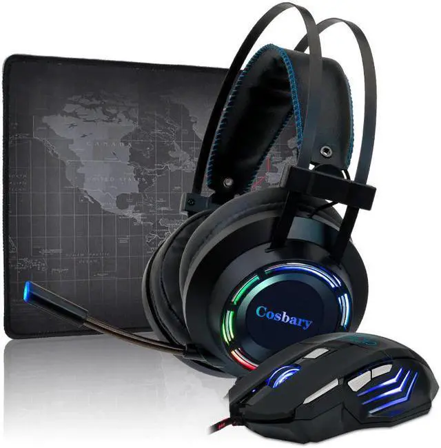 Main image of Headset 7.1 Deep Bass Stereo Game Headphone with Microphone Colorful LED Light for PC Laptop +  Mouse+Mice Pad