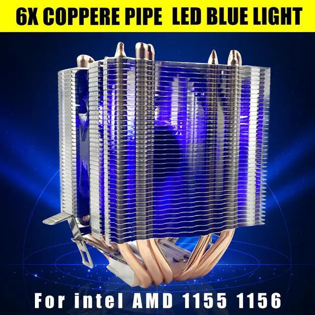 Main image of 12V 3Pin Cooler Cooling Fan Heat Sink for Intel LAG 1155 1156 for AMD Socket AM3/AM2 LED Blue Light CPU Fan 6xHeat Pipe Computer