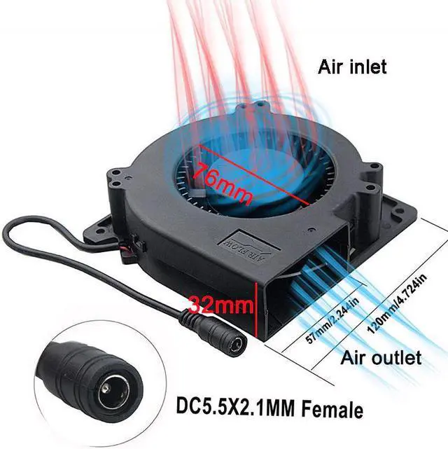 Alt view image 3 of 5 - 120mm Fan 12V DC Female Connector Ball 12032 120x32mm Centrifugal Cooling Fan w/AC 110V 220V Adapter Radial Turbo Cooler