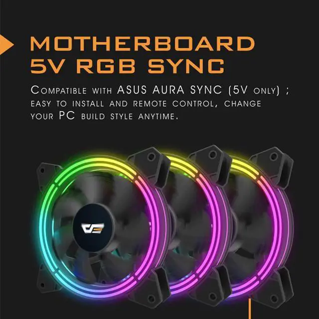 Alt view image 2 of 5 - CF11 Pro RGB Fan 120mm AURA RGB Controller PC Fan Speed Adjust Quiet IR Remote Computer Case CPU Cooler Fan