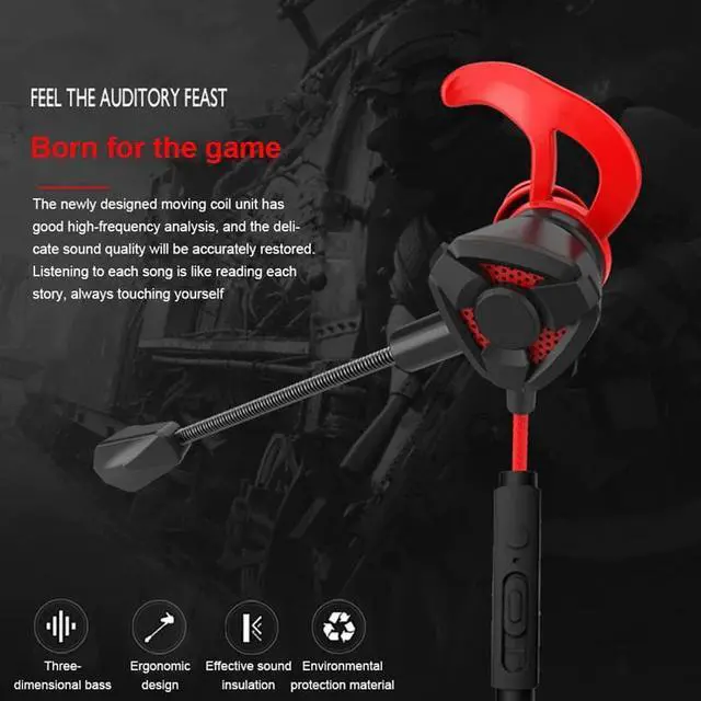 Alt view image 5 of 5 - Phone In-Ear Gaming Headphone with Mic Volume Control Heavy Bass Noise Reduction 3.5MM Headset,Black Green