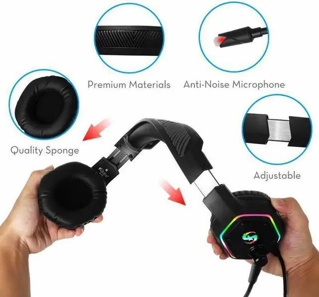 Alt view image 5 of 5 - Lighting Headset K-15 Gaming Headset K15 Gaming Headset LED MIC Headphones For Xbox One,X,S,PS4, Slim,Pro, PC,Laptop,MAC