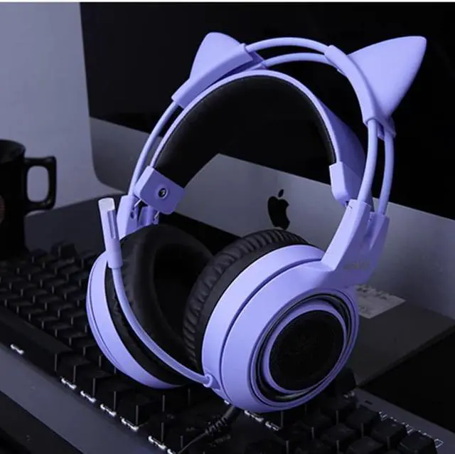 Alt view image 2 of 5 - Gaming Headset with Mic G951S Purple Stereo for PS4 PC Phone Detachable Cat Ear Headphone 3.5MM Noise Reduction Women Gift