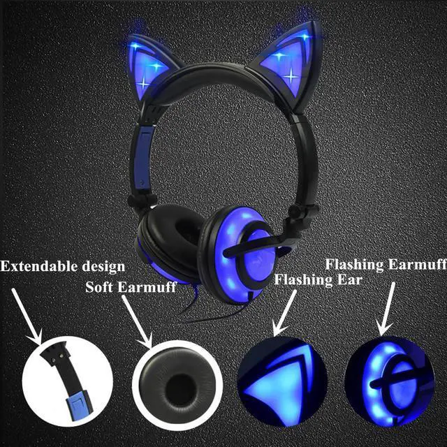 Alt view image 2 of 5 - Glowing Light Cat Ear Headphones Stereo Cat Earphones 3.5mm Wired Gaming Headset for PC Gamer Mobile Phone SP4 New XBOX Tablet