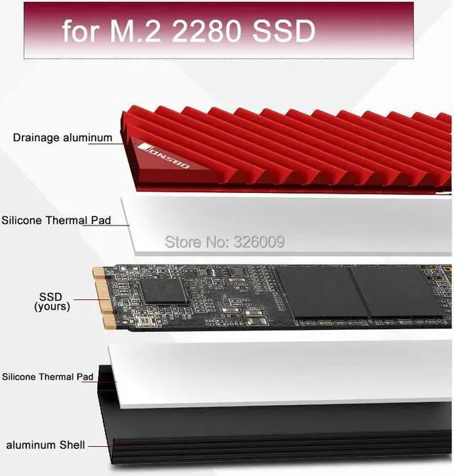 Alt view image 5 of 5 - M2-3 M.2 2280 SSD Hard Disk Aluminum Heat Sink with Thermal Pad for Desktop PC Computer cooling system accessories