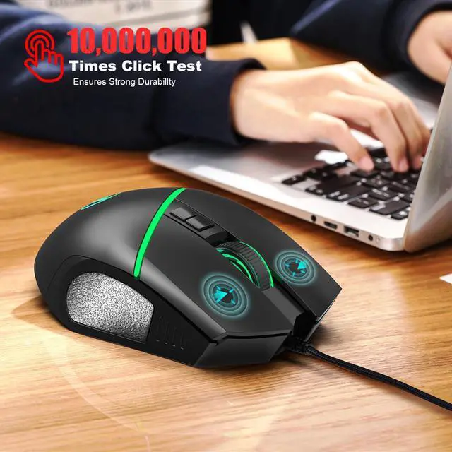 Alt view image 5 of 5 - A876 wired mouse colorful synchronous light emitting 6400dpi adjustable lighting computer player gaming mouse
