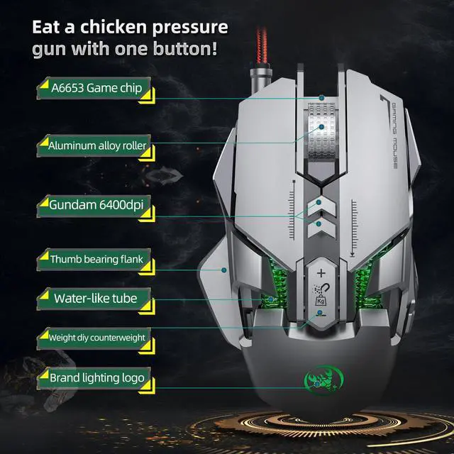 Alt view image 3 of 5 - Gaming Mouse 6400DPI 7Key Macro Definition Weight Adjustable  Mouse Gamer Mice RGB Backlit for Computer Laptop PUBG