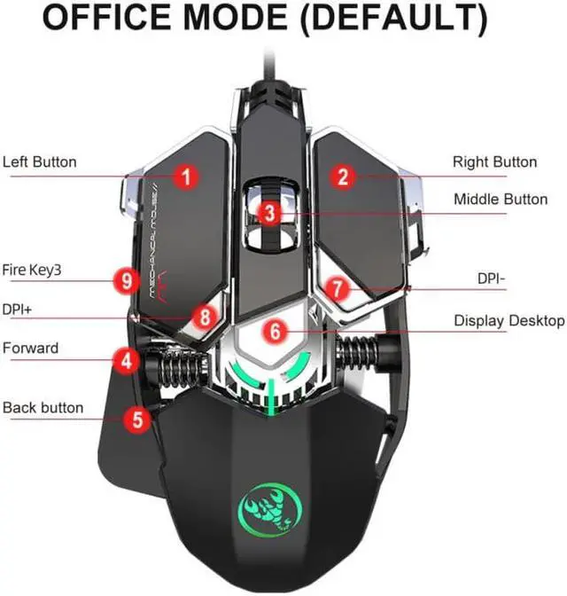 Alt view image 5 of 5 - Gaming Mouse 6400DPI 9 Key Programmable Macro Definition Colorful LED Ergonomic Wired Mice