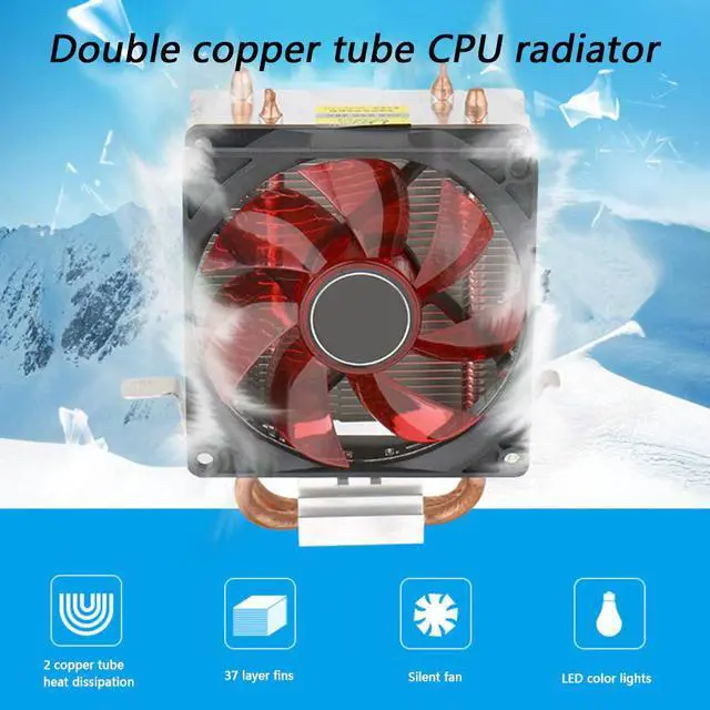 Alt view image 2 of 5 - 9cm CPU Cooling Fan CPU Cooler Master 2 Heat Pipes Ultra Silent Desktop LED Cooler Radiator  for Desktop PC Computer