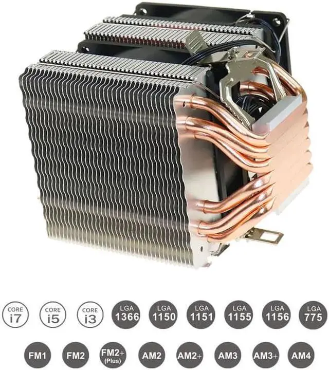 Alt view image 4 of 5 - 2/4/6 Heatpipes CPU Cooler Fan For AMD Intel 775 1150 1151 1155 1156 CPU Radiator 90mm LED Two Fan 3pin Cooling CPU Fan PC Quiet