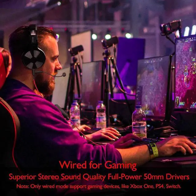 Alt view image 4 of 5 - Wired Wireless Bluetooth Headphone With Boom Mic Stereo Wireless Headphones Gaming Headset For Phone Computer PC Gamer