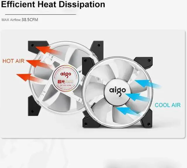 Alt view image 3 of 5 - Intelligent Computer RGB Fan PC Case Cooler Cooling 120mm Fans RGB Adjust 3P-5V AURA SYNC Light Quiet CPU Cooling LED Fan
