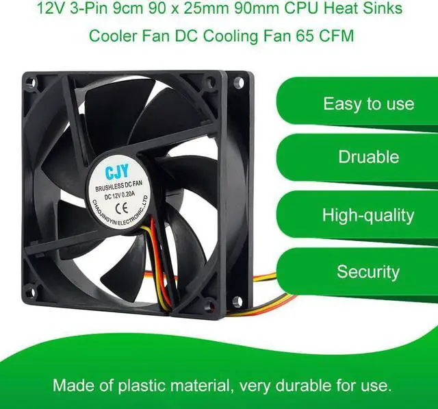 Alt view image 2 of 5 - Store 12V 3-Pin 9cm 90 x 25mm 90mm 65 CFM DC Cooling Fan CPU Heat Sinks Cooler