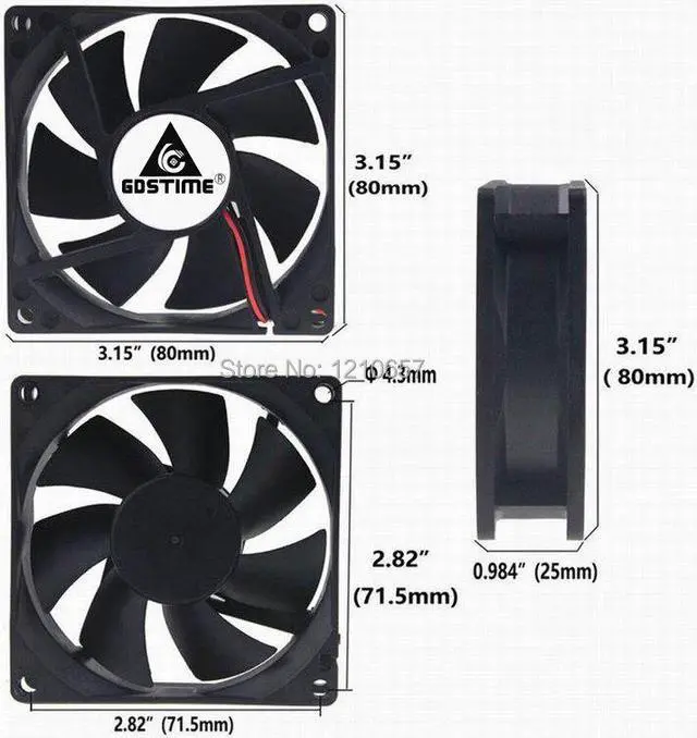 Alt view image 5 of 5 - 2 Pieces LOT Ball 8cm 80mm x 25mm 8025 5V 12V 24V 48V DC Brushless Computer Case PC CPU Cooling Fan Cooler 2 Pin 3Pin Radiator