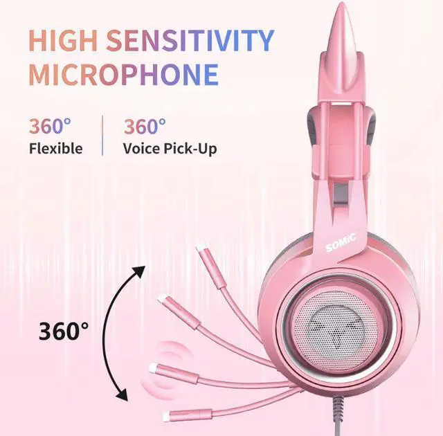 Alt view image 4 of 5 - G951S Pink Gaming Headset Cat Earphone Noise Reduction Deep Bass 3.5mm Headphone With Mic for PUBG LOL Computer Gamer