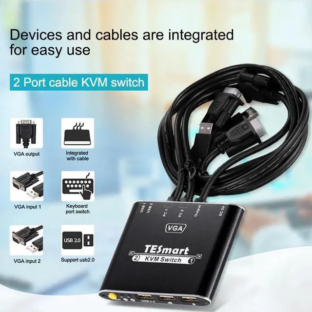 Alt view image 6 of 7 - KVM Switch 2 Ports WIth Cables KVM 2 Ports  Switch 2x1 Supports 1080P@60Hz USB 2.0 Device Control up to 2 PCS  2x1