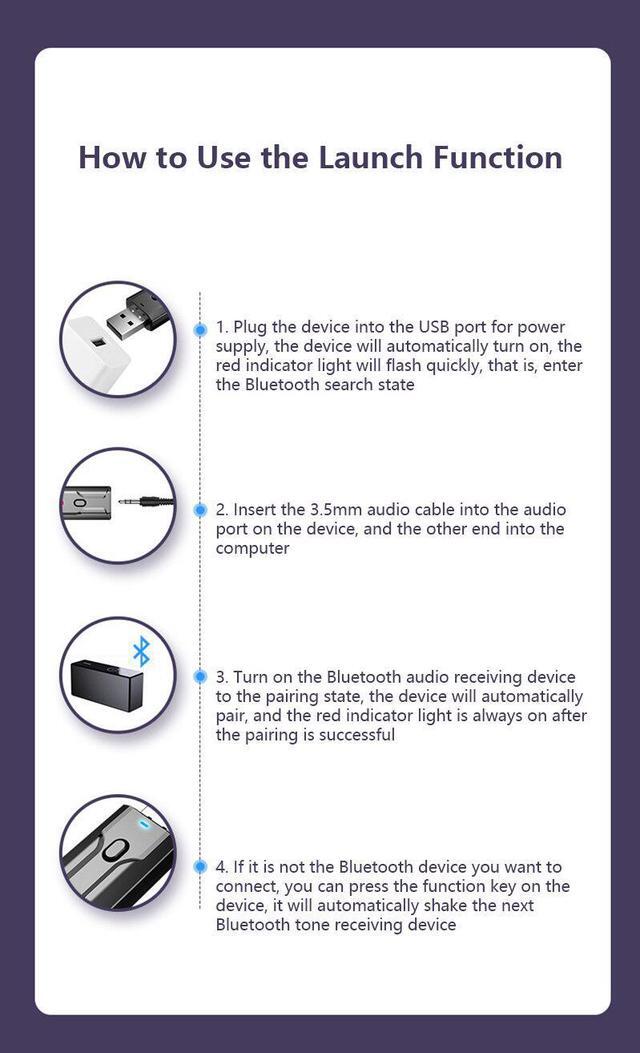 Alt view image 5 of 5 - Bluetooth 5.0 Audio Receiver Transmitter 4 IN 1 Mini 3.5mm Jack AUX RCA Stereo Music Wireless Adapter for TV Car PC TSLM1