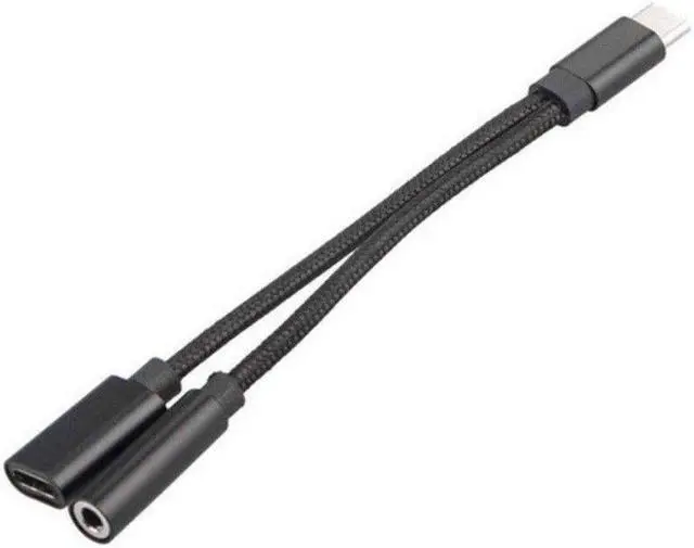 Alt view image 4 of 5 - Delivery Braided 2 In 1 Type C To 3.5 Mm Charger Headphone Audio Jack USB C Cable Type-C To 3.5mm Connector Adapter