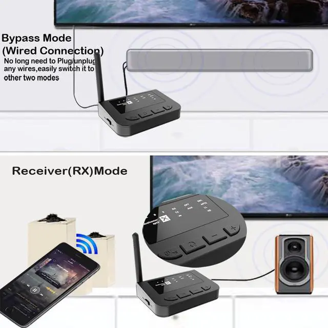 Alt view image 5 of 5 - 80m Bluetooth 5.0 Audio Receiver Transmitter Bypass 3 In 1 Aptx HD LL Low Latency Spdif RCA 3.5mm AUX TV PC Car Wireless Adapter
