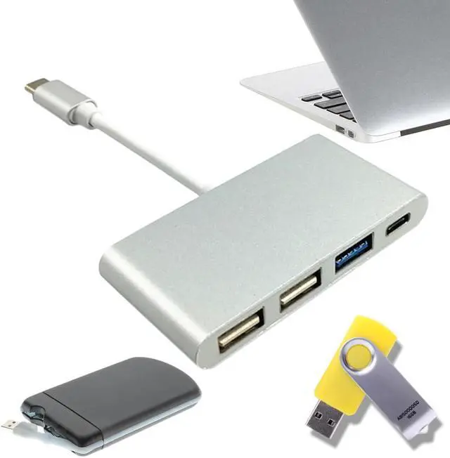 Alt view image 4 of 5 - Portable Design USB-C/Type C USB 3.1 to USB Type C & 3-Port USB 3.0 Hub Adapter For Macbook High Quality!