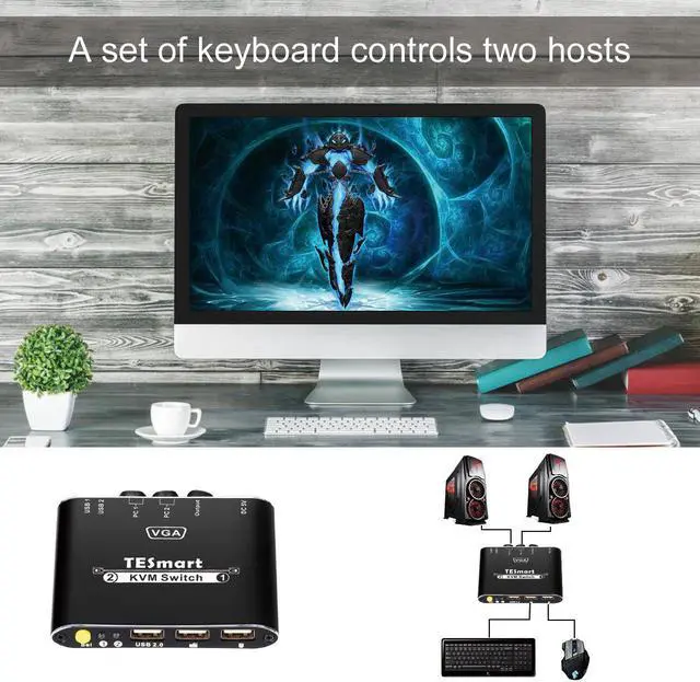 Alt view image 7 of 7 - KVM Switch 2 Ports WIth Cables KVM 2 Ports  Switch 2x1 Supports 1080P@60Hz USB 2.0 Device Control up to 2 PCS  2x1