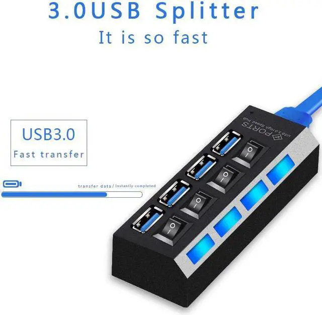 Alt view image 3 of 5 - USB 3.0 Hub With 4 Ports On/Off Switch High Speed 5Gbps USB Splitter HUB For Computer Accessories