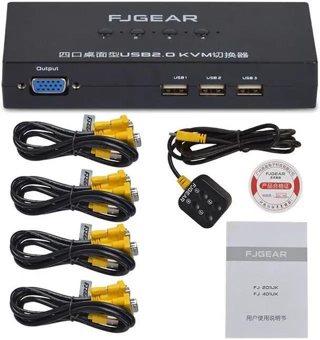 Alt view image 2 of 5 - 4 Port KVM Switch Box  With Desktop Controller USB Switch multiple computers share USB device monitor Send Connector Wire