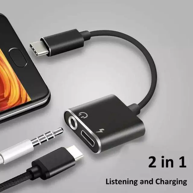 Alt view image 4 of 5 - Jack Headphone Adapter Charger for  Audio Converter Charging Splitter Headphone Car USB-C Charger Cable Adapter