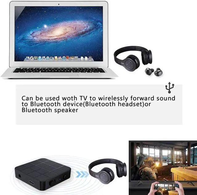 Alt view image 5 of 5 - 2-in-1 Bluetooth 5.0 Audio Transmitter Receiver TV Computer Speaker Car Adapter Stereo Wireless Audio 3.5mm AUX Jack RCA Adapter