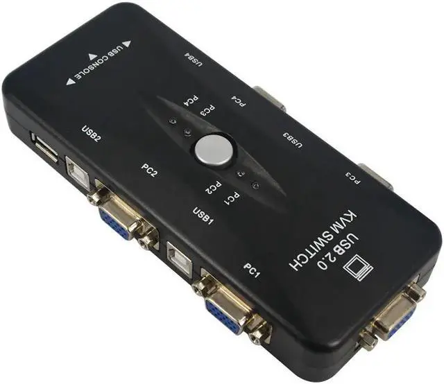 Alt view image 3 of 5 - 4 Port USB 2.0 KVM VGA SVGA Switch Hub Box Selector Adapter with 4pcs KVM VGA Cable for PC Keyboard Mouse Monitor