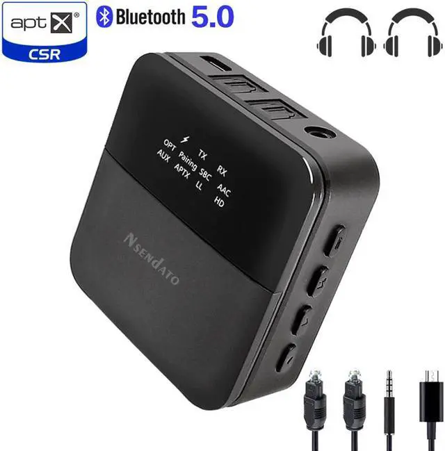 Alt view image 5 of 5 - 2 in 1 Wireless Bluetooth 5.0 Receiver Transmitter CSR8675 3.5mm Audio aptx HD LL optical adapter & Display Screen for TV Car