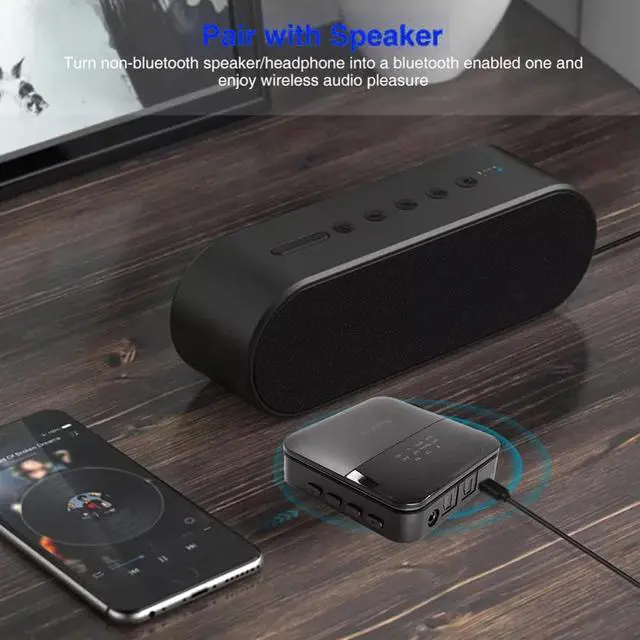 Alt view image 3 of 5 - 2 in 1 Wireless Bluetooth 5.0 Music Audio Transmitter Receiver Mini 3.5mm aux aptX HD Low Latency Optical Auto ON Adapter for TV