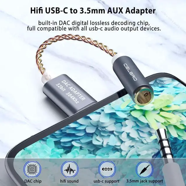 Alt view image 2 of 5 - DAC Earphone Audio Adapter USB Type C to 3.5mm Headphones Jack Aux Converter Adapter Cable for  7/8  Mi 10 Pro