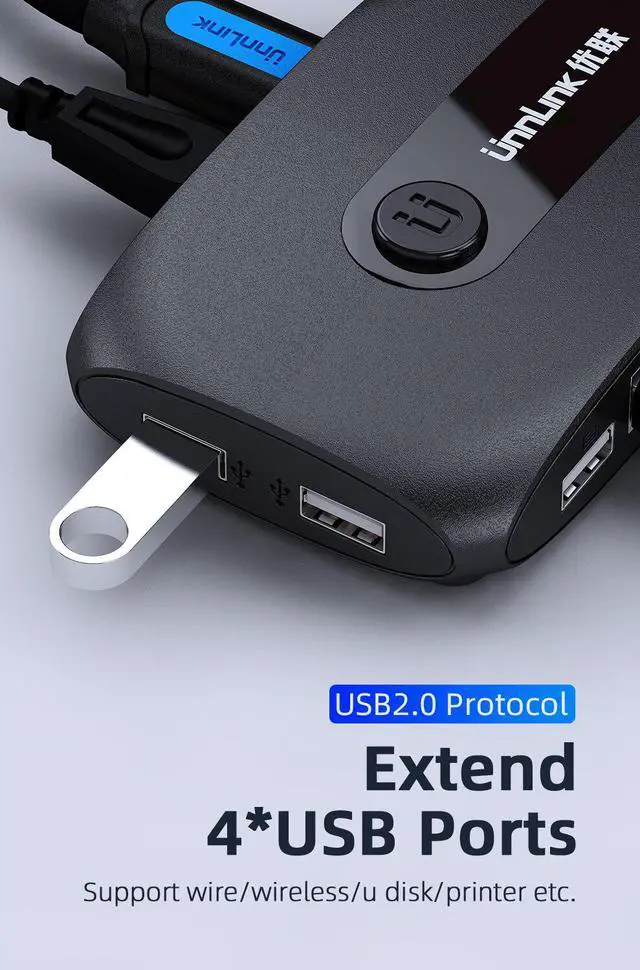 Alt view image 4 of 5 - 2 Ports HDMI KVM Switch with Extender 4K 1080P USB2.0 Sharing Monitor Printer Keyboard Mouse for 2 computers laptops ps4