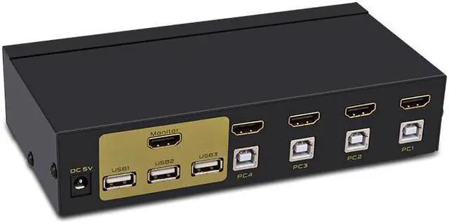 Alt view image 3 of 5 - 4 Port  Kvm Switch USB Auto Hd  4 in 1out Switch Monitor Keyboard Mouse Sharer With Power Supply Send Cables FJ-401HUA