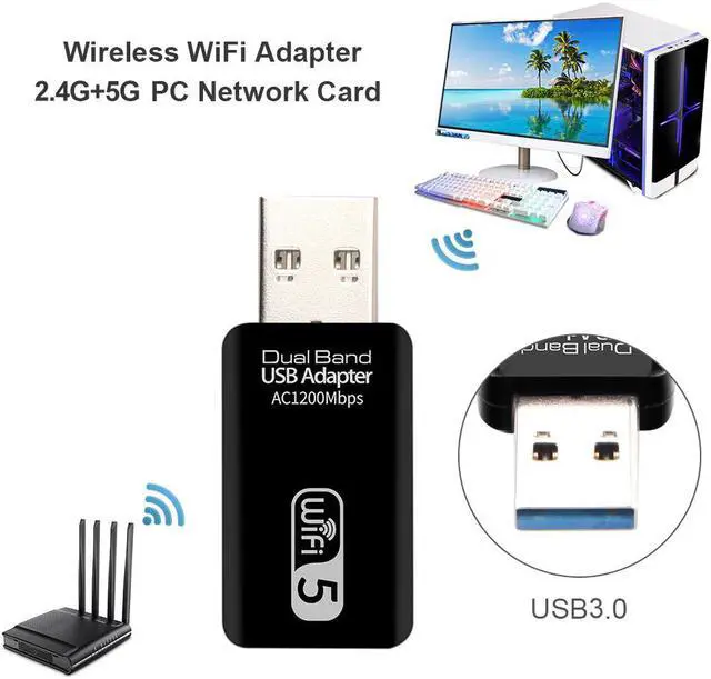 Alt view image 2 of 5 - USB Wifi Wireless Network Card 2.4G/5G Dual-Band 1200Mbps wifi Receiver Adapter Dongle for Desktop Laptop