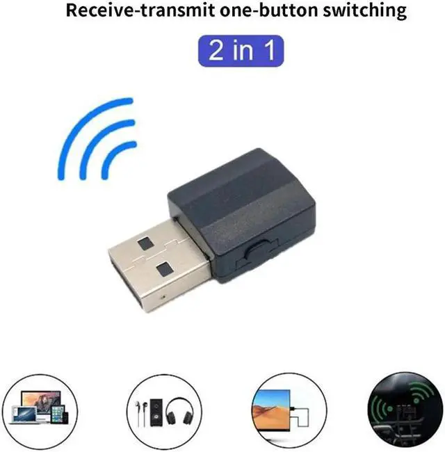 Main image of 2in1 Bluetooth 5.0 Audio Receiver Transmitter Wireless Adapter Mini 3.5mm AUX Stereo Transmitter For TV PC Car Speaker