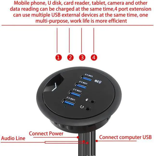 Alt view image 4 of 5 - Mounting In-Desk 4 Ports USB 3.0 Hub High Speed External Expansion Adapter For Laptop PC Computer Tablet Charging Device