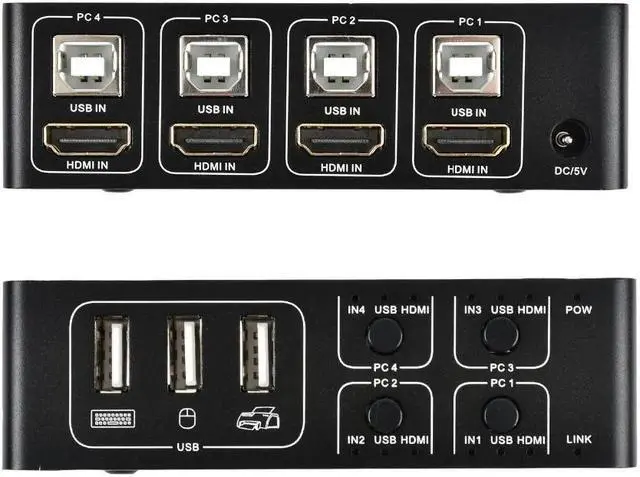 Alt view image 2 of 5 - 4 port 4K HDMI KVM Switch splitter box  USB HDMI 4K KVM Switcher selector control up to 4 monitors for mac os. windows 10